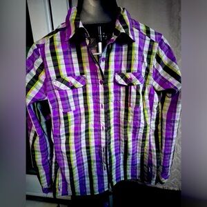 THE NORTH FACE Plaid Button Down Purple & Yellow Size Medium 🏕️⛰️🧗🏾‍♂️🚴🏼‍♂️